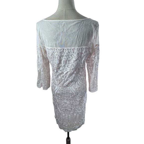 "LAUNDRY" Cream Lace Midi Dress SZ 10 Mesh Sunday Dress Wedding Formal Evening - Picture 3 of 9